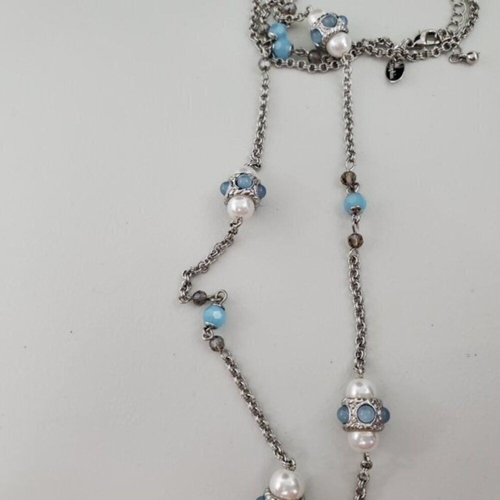 Lia Sophia‎ Blue Faux Pearl Rhinestone Silver Tone - Picture 3 of 6
